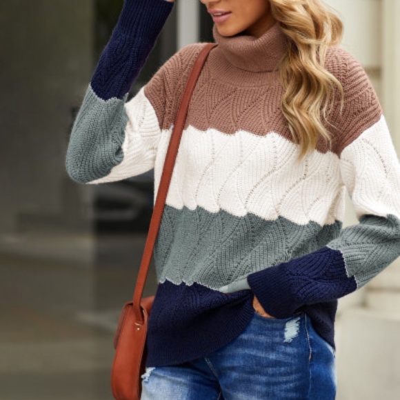 💝HP Turtleneck Colorblock fluffy twist sweater - Picture 5 of 5
